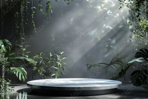 Round White Table Surrounded by Greenery
