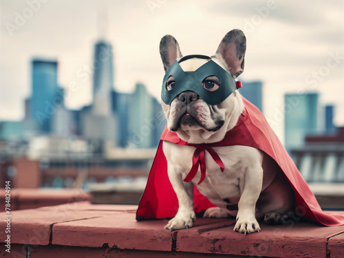 Bulldog francés con disfraz de superhéroe photo