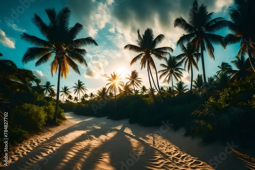 palm trees on the beach at sunset