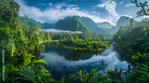 The Breathtaking Serenity of Mother Nature - Rainforest Panorama with Winding River