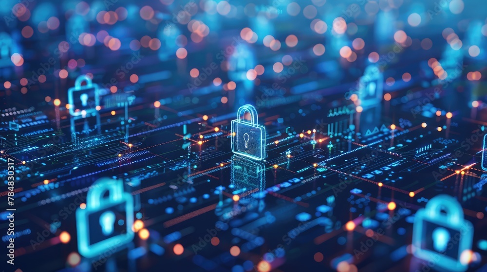 cybersecurity concept Global network security technology, business people protect personal information. Encryption with a padlock icon on the virtual interface.