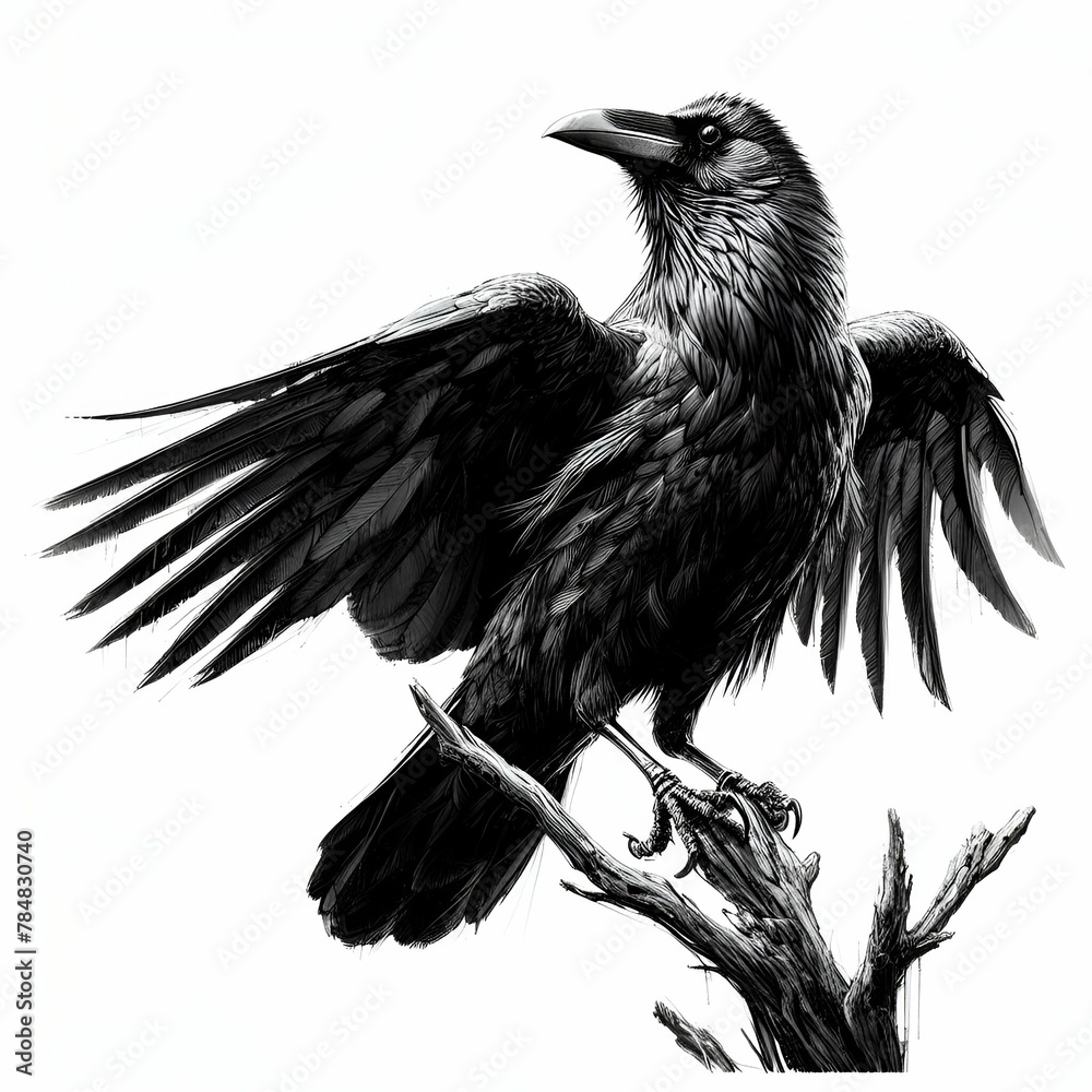 Crow Black Cawing Bird Corvus Animal Perched Standing on Dead Tree