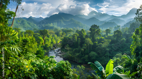 The Breathtaking Serenity of Mother Nature - Rainforest Panorama with Winding River