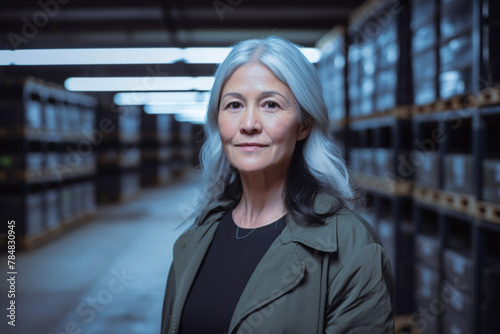 portrait of a mature woman at a storage room © alisaaa
