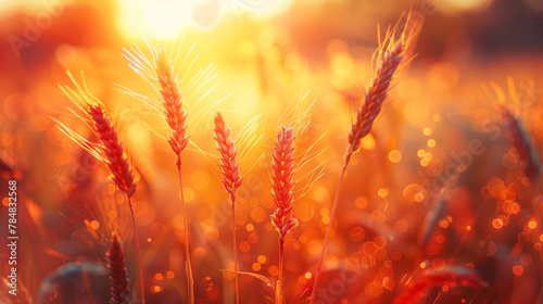 A field of wheat with the sun shining on it