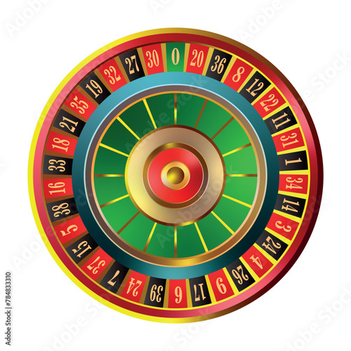 casino Roulette top view on white background