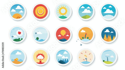 Vector image set of 15 weather icons with white background