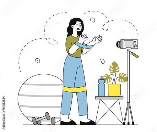 Sports blogger woman vector linear
