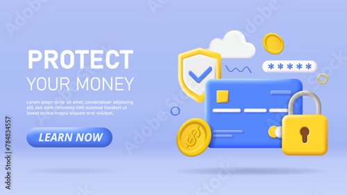 3D protect money vector poster