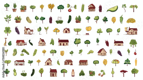 Vector image set of 50 vineyard icons on white background