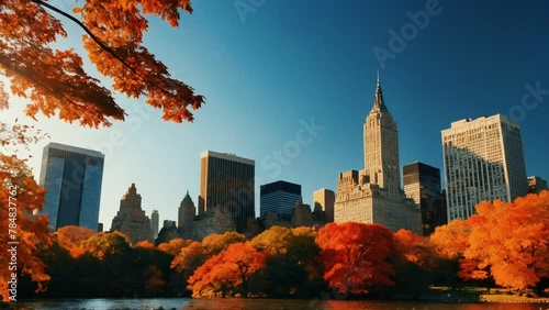 autumn in the city, seamless looping animation video background 