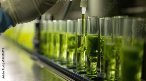 In a laboratory a technician extracts lipids from a test tube filled with microalgae a key step in the production of biofuel. These microscopic organisms may not be visible to the .