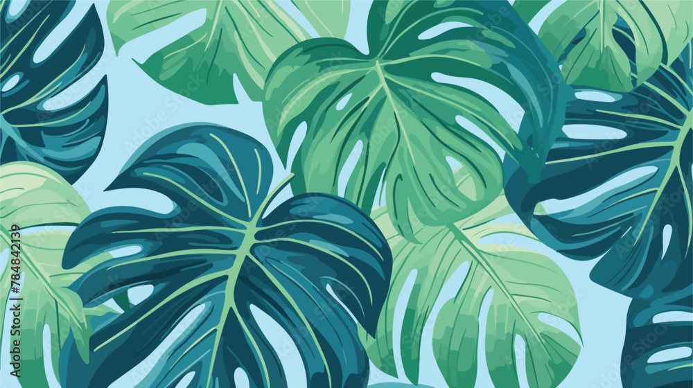 Vector Monstera and Palm Leaves. Fresh Tropical Sea