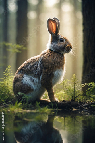 Rabbit in the summer forest. © volgariver