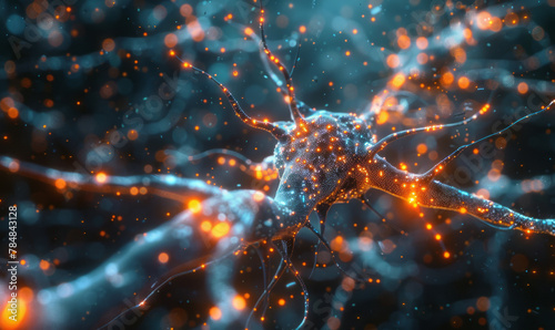 Beautifully abstract: Neurons' close-up, synapses and axons conveying electrical signals, illustrating signal transport concept.generative ai