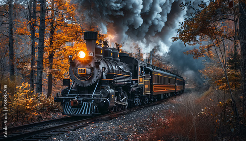 black and gold steam train on the tracks,generative ai photo