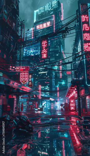 some sort of city with giant neon signs, in the style of sci-fi anime, gravity-free scenes