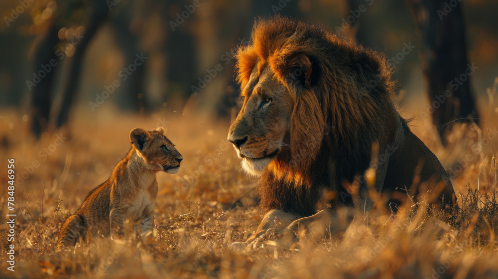 Naklejka premium in the scene of fierce male lion attacking wildlife photographer at savanna,generative ai