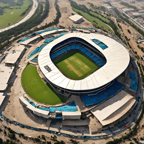 Ariel view of a cricket stadium