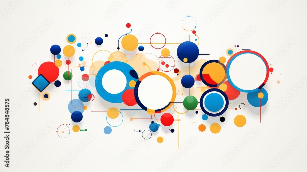 many colorful shapes and circles, in the style of minimalist shapes many colorful shapes and circles, in the style of minimalist shapes