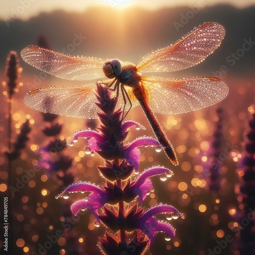 Colorful, hyperfocused image of a dragonfly on a plant 4
