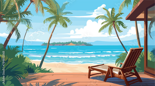 View from beach house terrace at sea. Vector cartoon © Mishi
