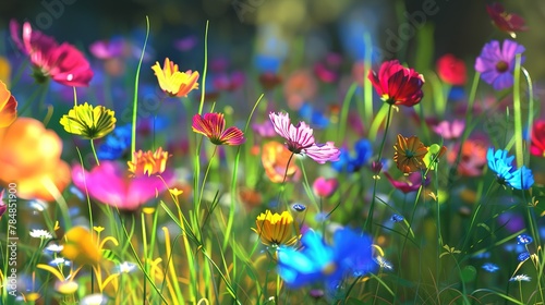 Freshness of summer meadow beauty in nature vibrant colored wildflowers generated by artificial intelligence , Generative ai,
