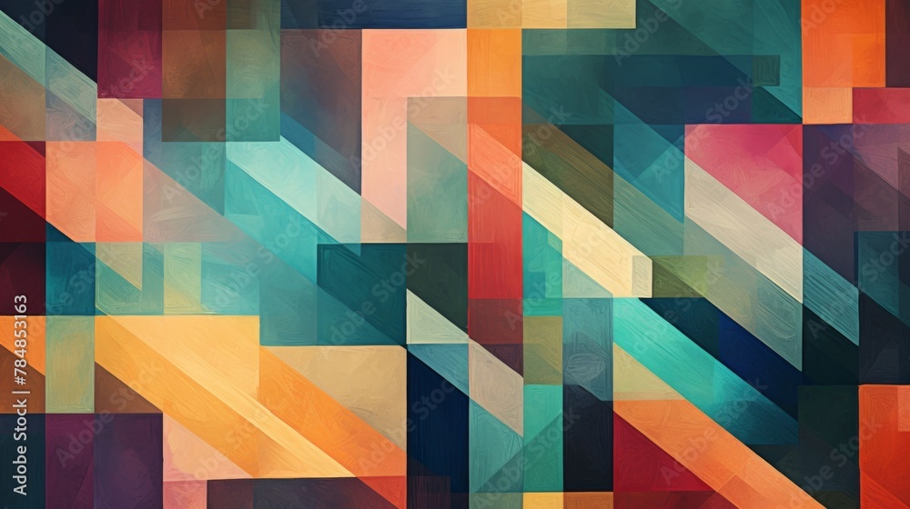 geometric pattern made of a collage of rectangular shapes and colors, in the style of bold shadows