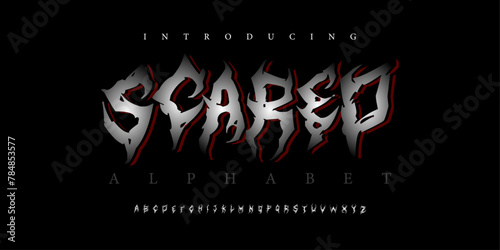Scared horror halloween Font Uppercase Lowercase and Number. Spooky Lettering Minimal Fashion Designs. Typography modern serif fonts regular decorative vintage concept. vector illustration