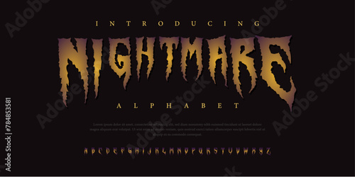 Nightmare horror halloween Font Uppercase Lowercase and Number. Spooky Lettering Minimal Fashion Designs. Typography modern serif fonts regular decorative vintage concept. vector illustration
