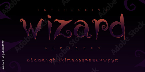 Wizard horror halloween Font Uppercase Lowercase and Number. Spooky Lettering Minimal Fashion Designs. Typography modern serif fonts regular decorative vintage concept. vector illustration