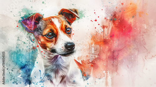 Portrait of Jack Russell Terrier dog. Colorful watercolor painting illustration.