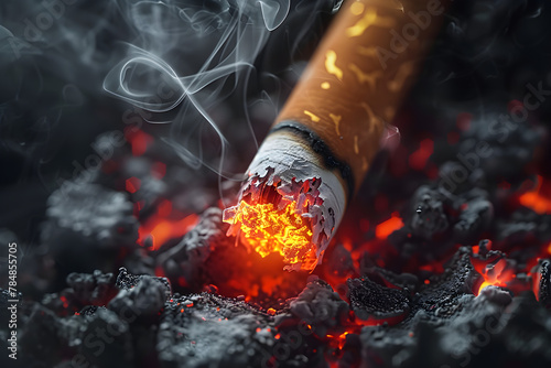 Conceptual photo of a lit cigarette super close up