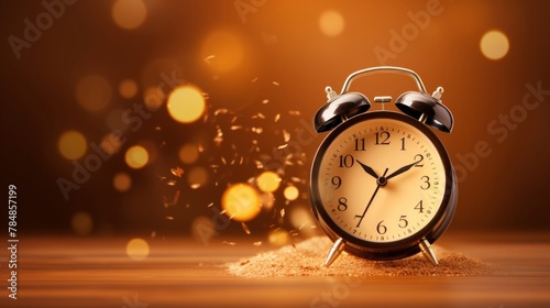 an Alarm clock on brown background