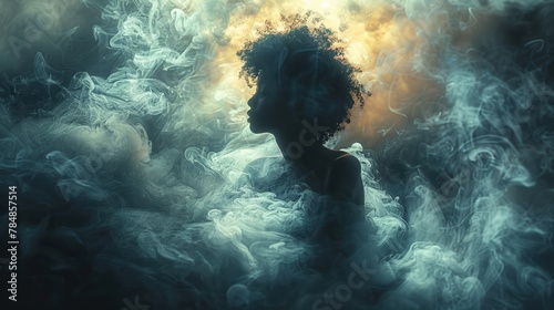 Ethereal Woman with Smoke and Light