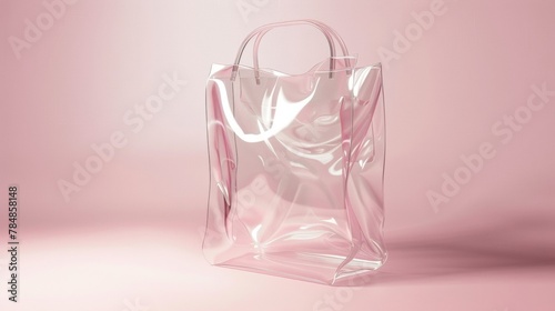 Blank mockup of a minimalistic clear tote bag with transparent handles. . © Justlight