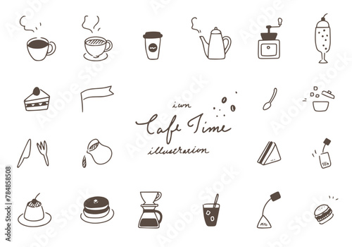 手描きのカフェのアイコンセット