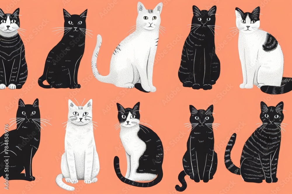Border of cute funny kittens in the doodle style. Cute kawaii cats on a light background. For prints, backgrounds, textiles, Stickers, children's illustration. Border of cute funny kittens in the doodle style. Cute kawaii cats on a light background. For prints, backgrounds, textiles, Stickers, children's illustration.