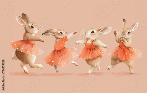 A charming sticker featuring a spirited ballerina rabbit in mid-twirl illustrated in the flat photo