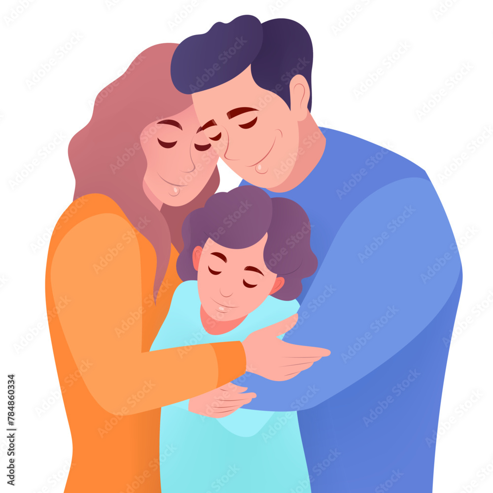 Family parents and children embrace together Family parents and children embrace together