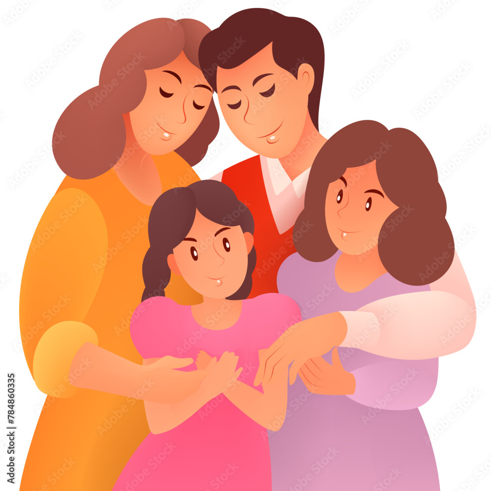 Family parents and children embrace together Family parents and children embrace together