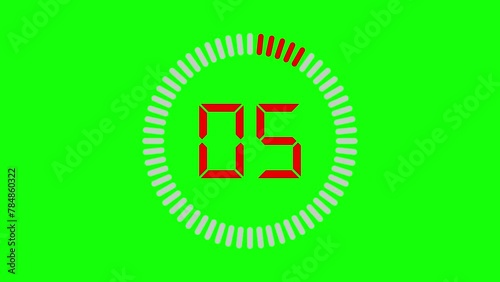 Digital stopwatch count from 1 to 60 second on green screen background