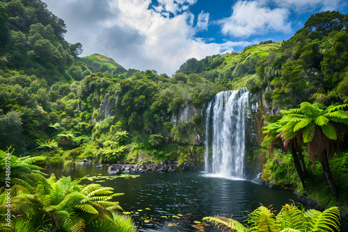 New Zealand's Wilderness Marvels: A Tranquil Waterfall Amidst Pristine Greenery