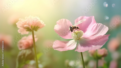 Bee Pollinating a Cosmos Flower photo