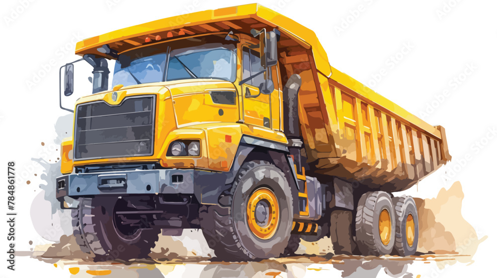 Watercolor dump truck 2d flat cartoon vactor illustration