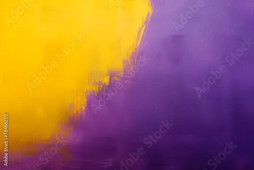 A vivid canvas unfolds with bold strokes of yellow and purple paint, where thick layers intersect, creating a dynamic interplay of color and texture that captivates the eye © Russell