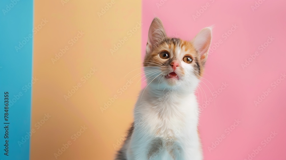 cute cat posing for photo on colorful background