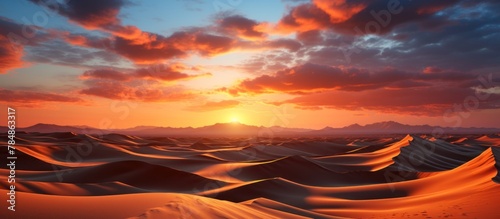 Sunset over dunes in the Sahara desert. © WaniArt