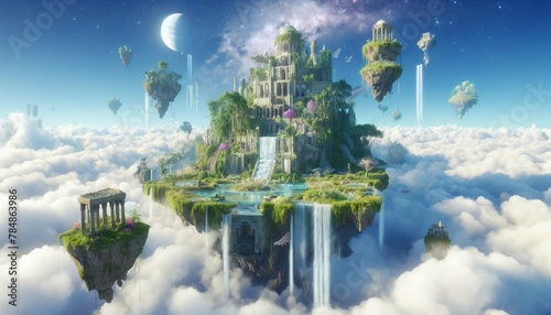 Floating Island in the Sky - Surreal Paradise Generative AI © mckay