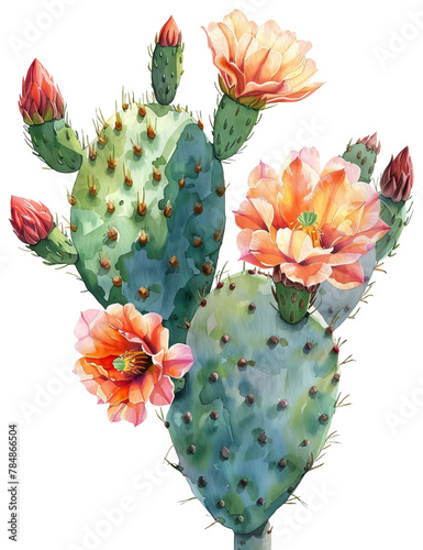 Watercolor Painting of Cactus with Flowers, isolated on White . AI generated ...